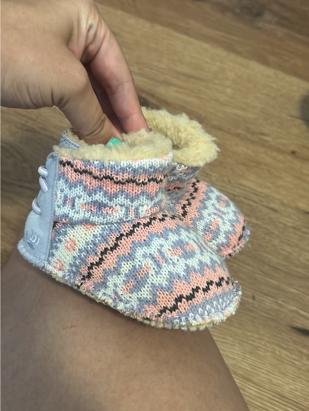 BearPaw Knit Baby Booties in Pink, Light Blue & Cream